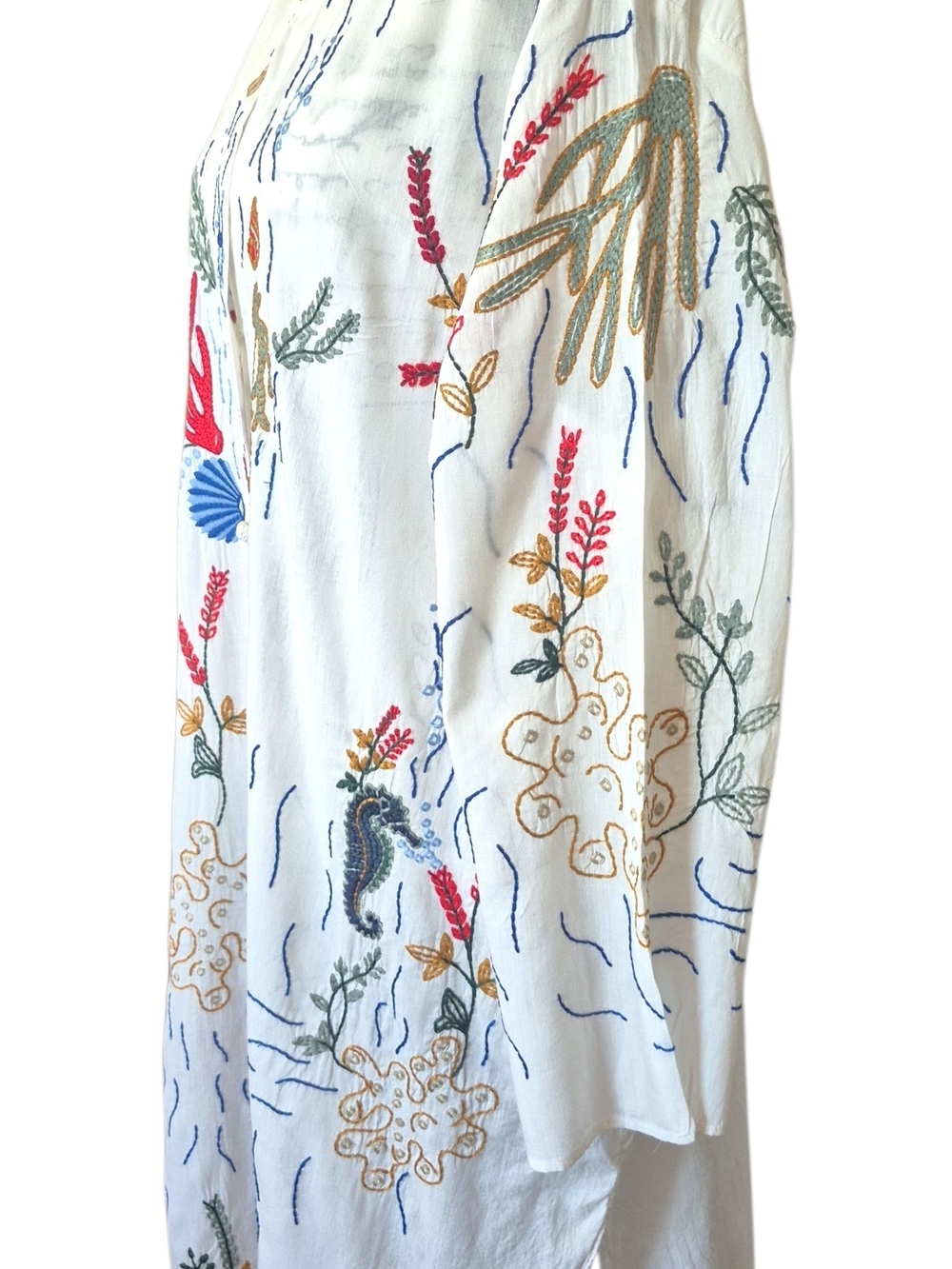 Zara Sea Life Embroidered Shirt Dress XL White Cotton Beach Cover Up Resortcore - Picture 8 of 13